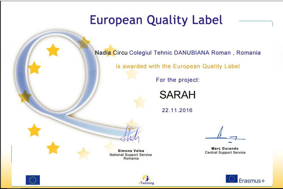 Premiu național și certificate europene pentru Colegiul Tehnic „Danubiana”