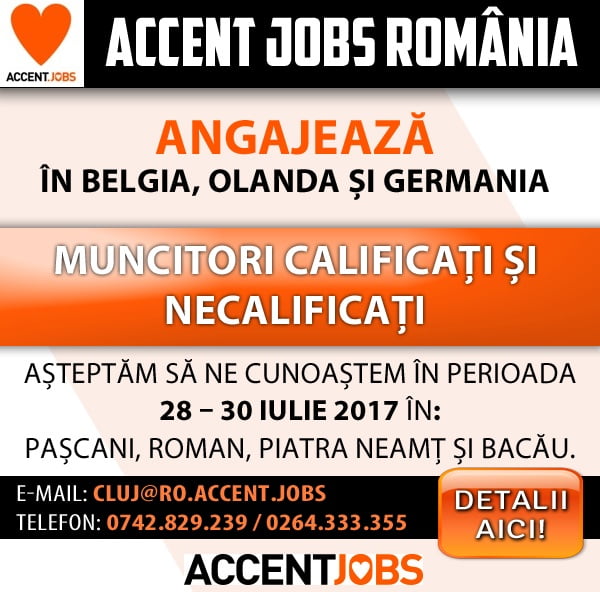 ACCENT JOBS ROMANIA angajează muncitori calificați și necalificați pentru BELGIA, OLANDA și GERMANIA